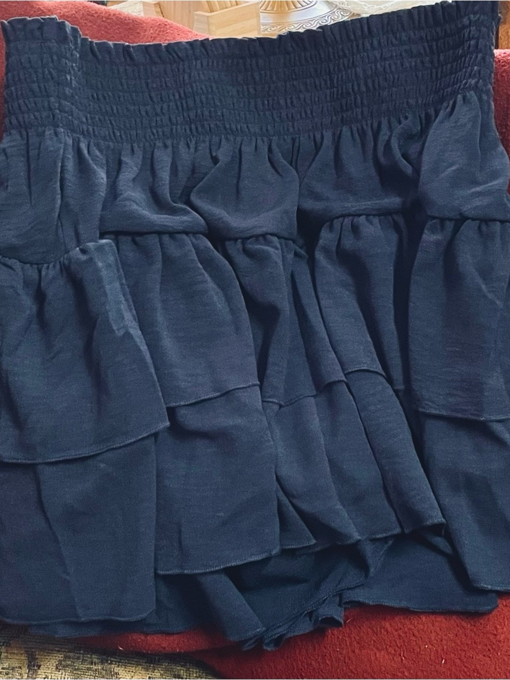 Tiered Ruffle Skort with Smocked Waist - Navy